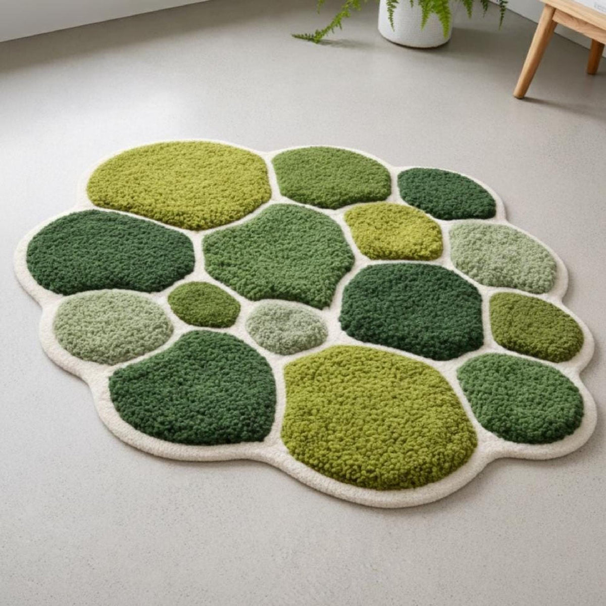 Green Botanical Pebble Wool Rug – Hand Tufted Nature Inspired Rug – image 4