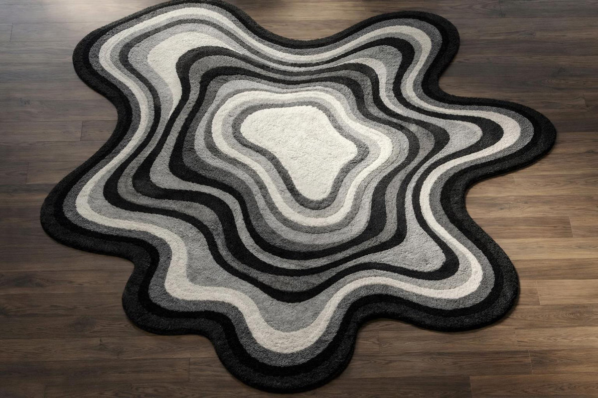 Black Abstract Wavy Wool Rug – Hand Tufted 3D Sculptural Rug – image 3