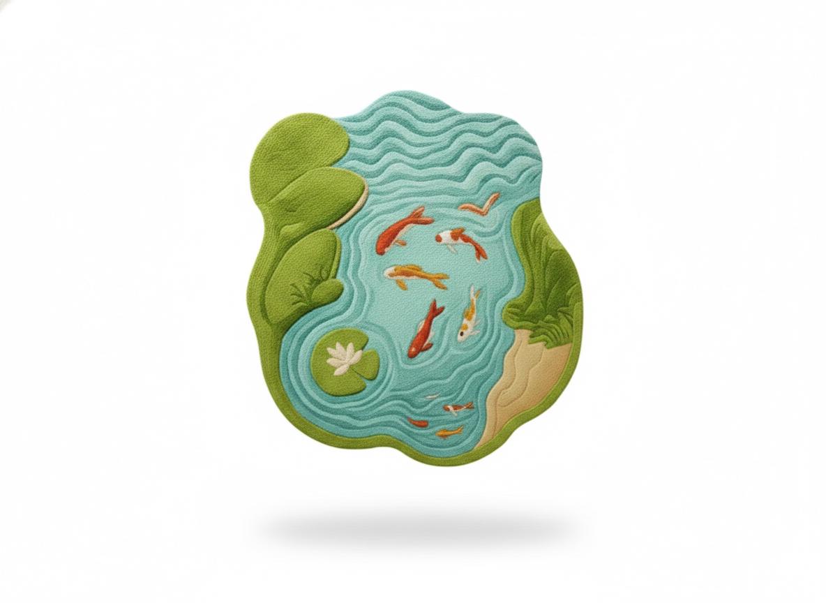 Koi Pond and Lily Pad Wool Rug – Hand Tufted Japanese Garden Rug – image 2