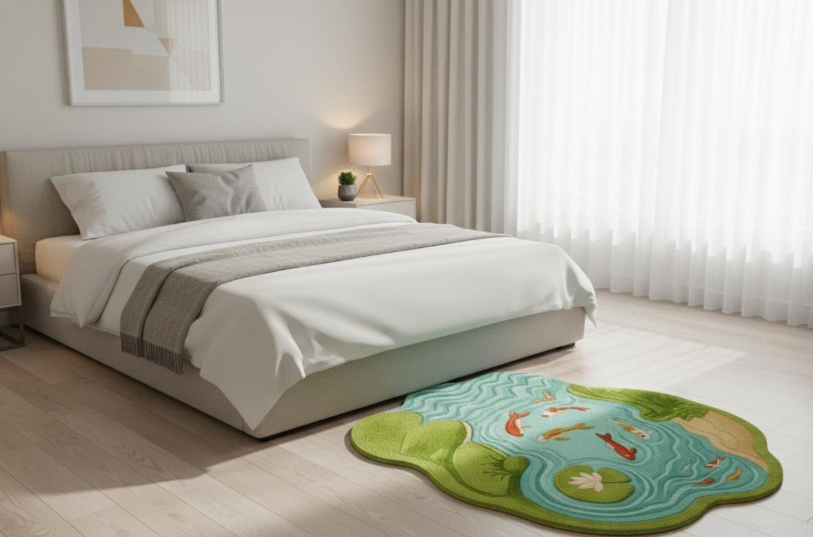 Koi Pond and Lily Pad Wool Rug – Hand Tufted Japanese Garden Rug – image 5