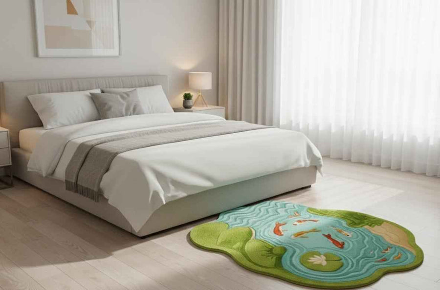 Koi Pond and Lily Pad Wool Rug – Hand Tufted Japanese Garden Rug