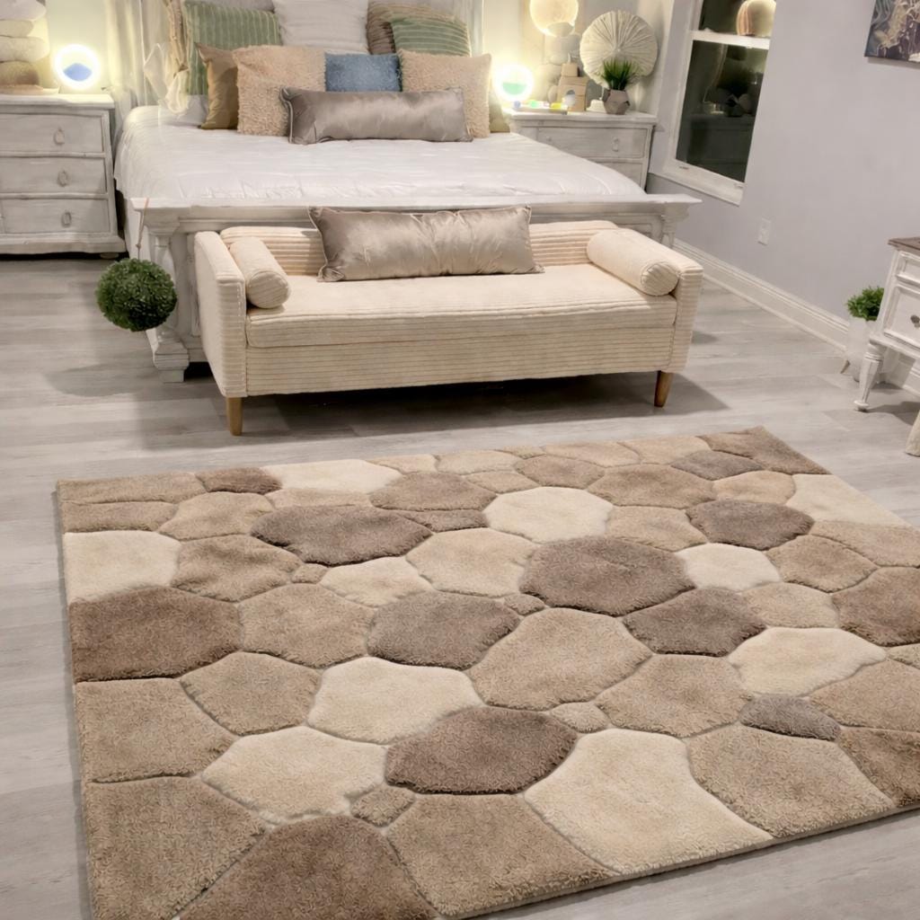 Beige and Taupe Pebble Stone Rug – Hand Tufted 3D Wool Rug – image 6