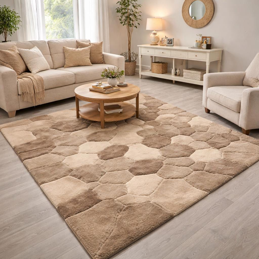 Beige and Taupe Pebble Stone Rug – Hand Tufted 3D Wool Rug – image 1