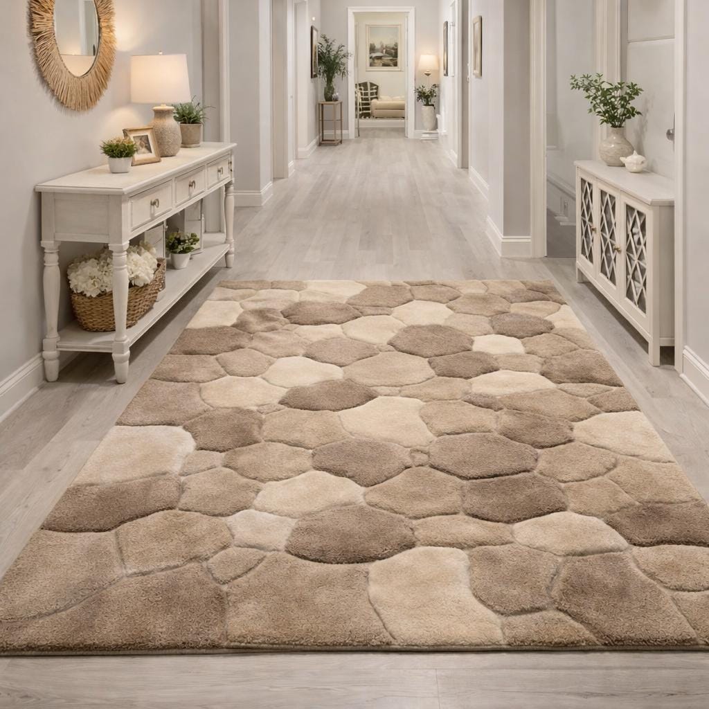Beige and Taupe Pebble Stone Rug – Hand Tufted 3D Wool Rug – image 5