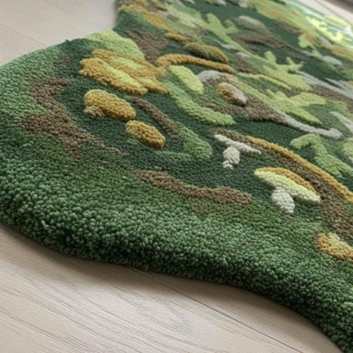 Green Woodland Mushroom Wool Rug – Hand Tufted Botanical Rug – image 3