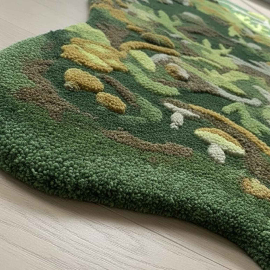 Green Woodland Mushroom Wool Rug – Hand Tufted Botanical Rug
