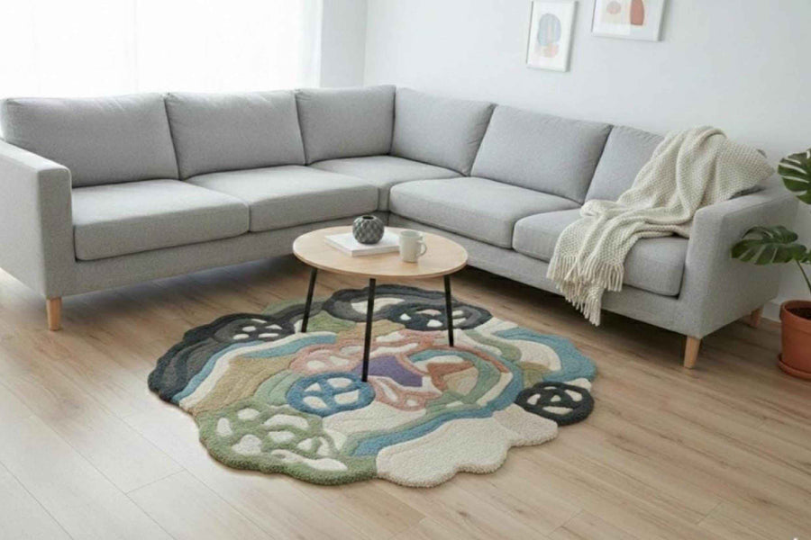 Neutral Boho Abstract Wool Rug – Hand Tufted Sculpted Designer Rug