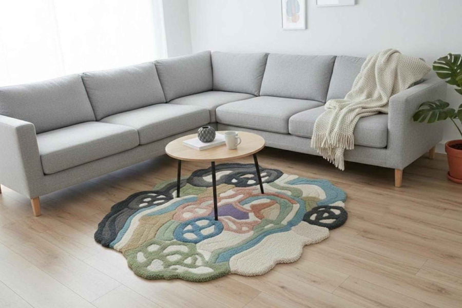 Neutral Boho Abstract Wool Rug – Hand Tufted Sculpted Designer Rug