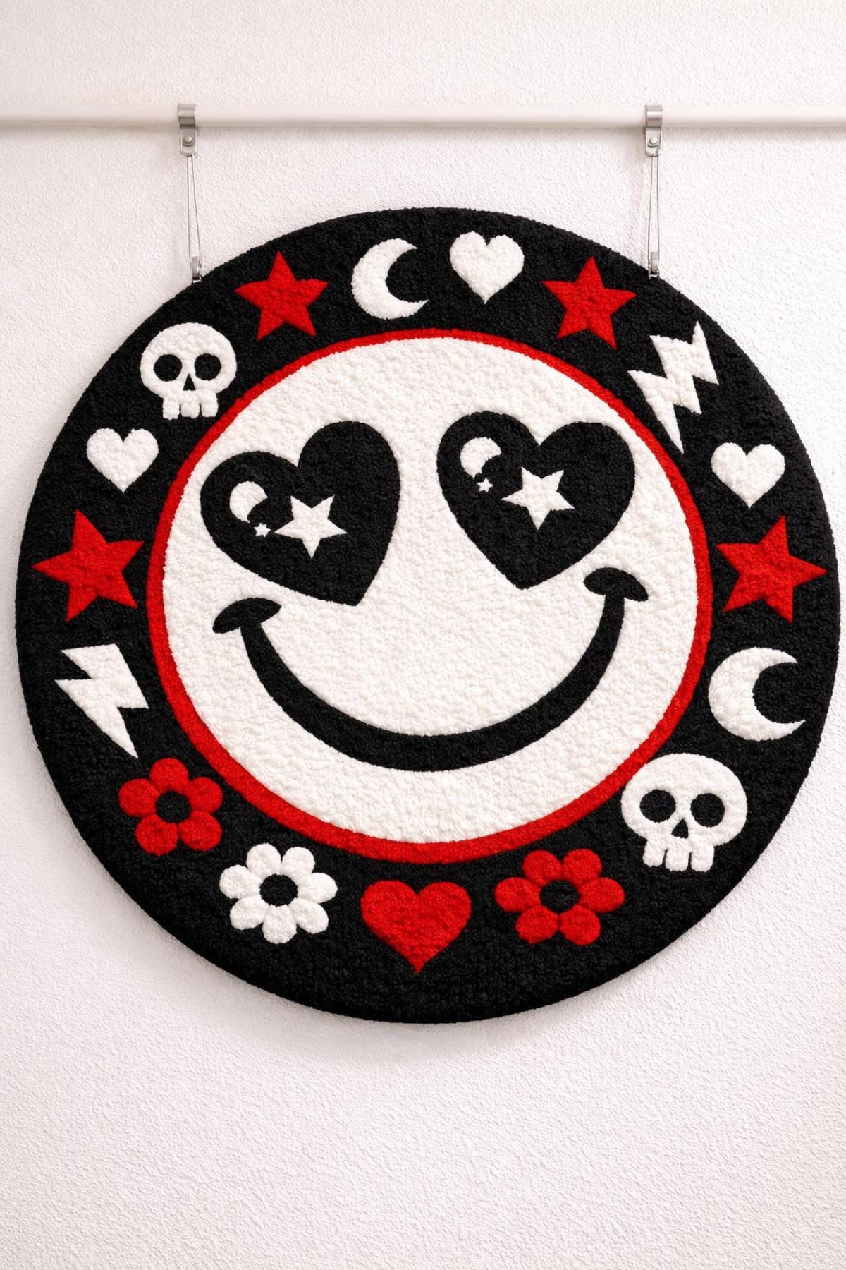 Smiley Face Round Rug – Hand Tufted Retro Wool Statement Rug – image 1