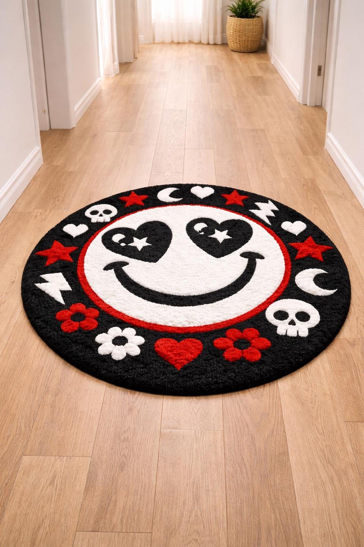 Smiley Face Round Rug – Hand Tufted Retro Wool Statement Rug – image 3
