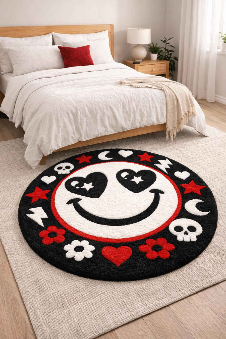 Smiley Face Round Rug – Hand Tufted Retro Wool Statement Rug