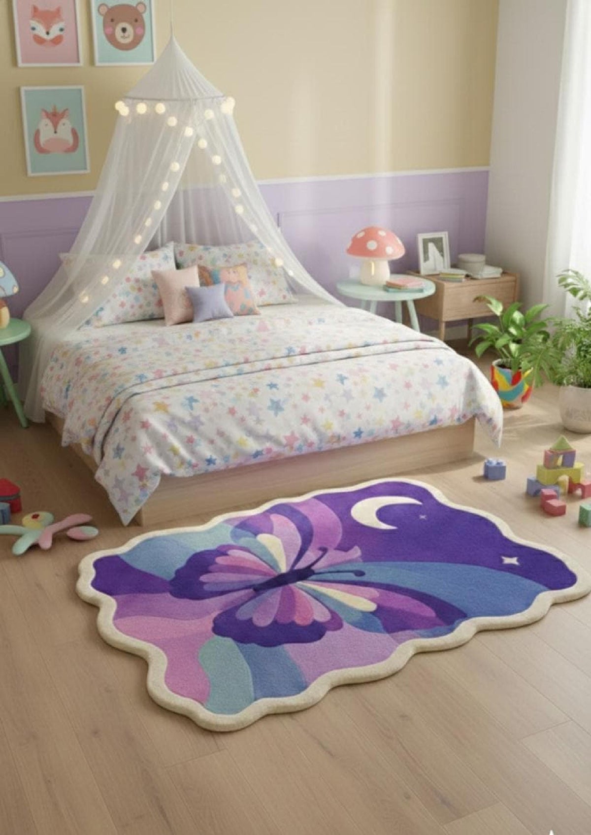 Purple Butterfly Shaped Rug – Hand Tufted Boho Kids' Wool Rug – image 5