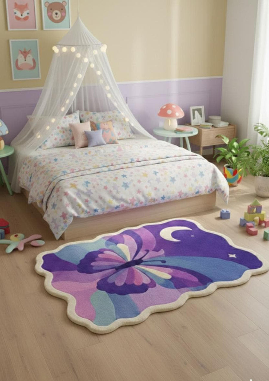 Purple Butterfly Shaped Rug – Hand Tufted Boho Kids' Wool Rug – image 5