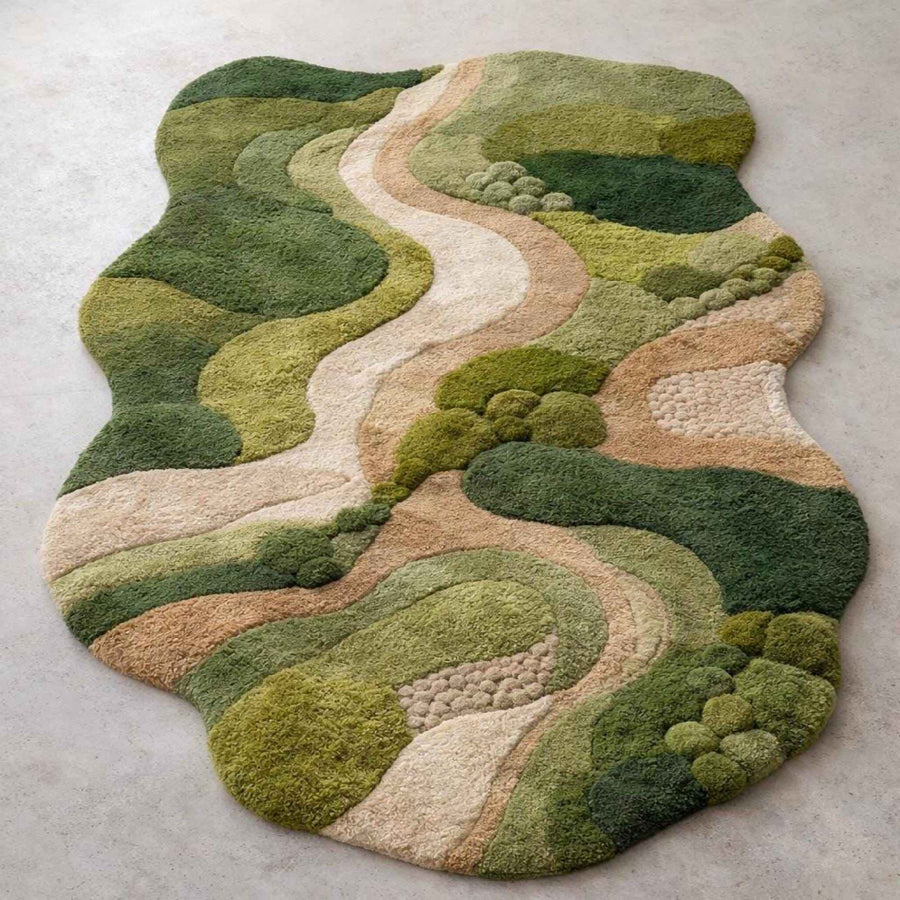 Green Pond Organic Shape Rug – Hand Tufted Cottagecore Wool Rug