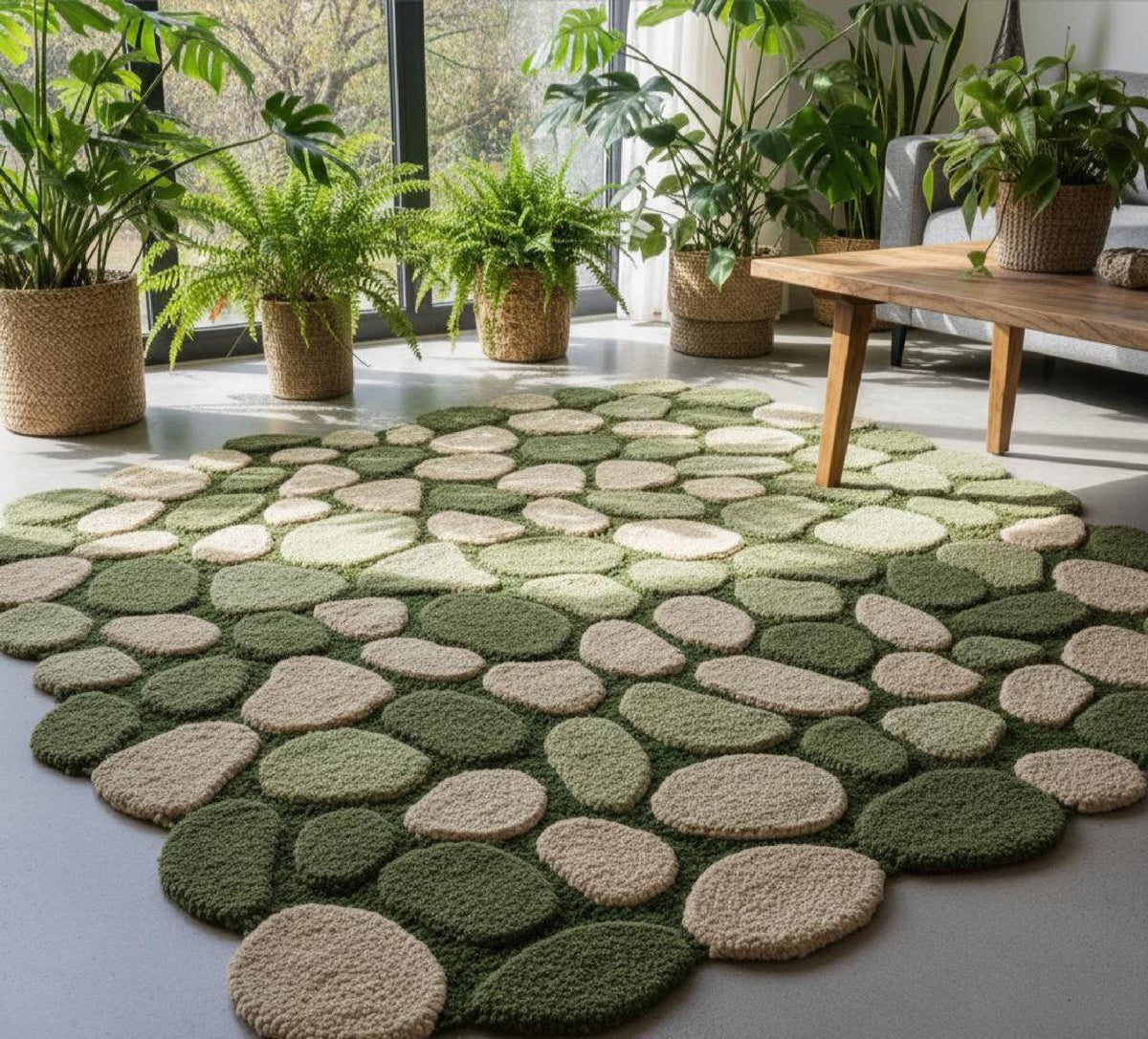 Moss Green Pebble Rug – Hand Tufted Organic Shape Wool Rug – image 6