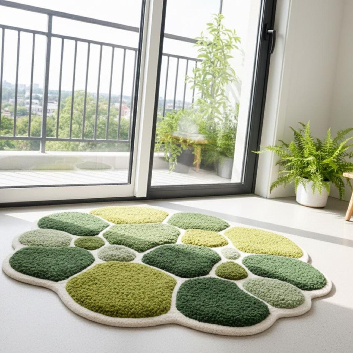 Green Botanical Pebble Wool Rug – Hand Tufted Nature Inspired Rug – image 5