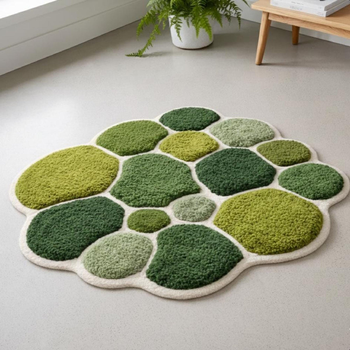 Green Botanical Pebble Wool Rug – Hand Tufted Nature Inspired Rug – image 6