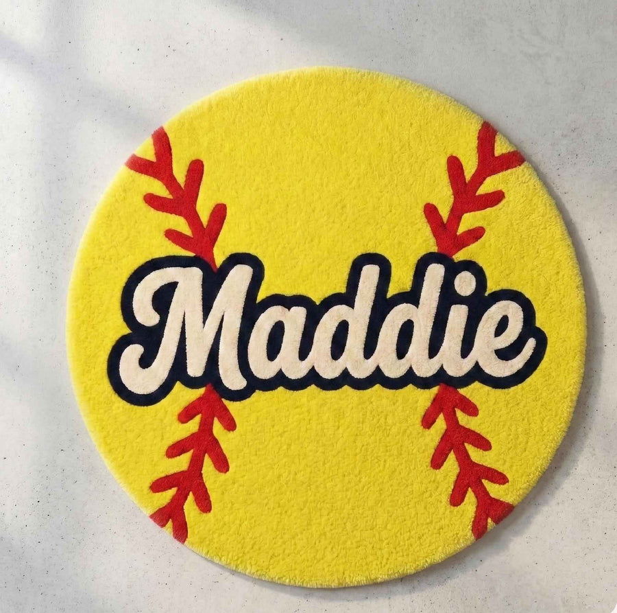 Personalised Softball Name Rug – Hand Tufted Wool Kids' Sports Rug