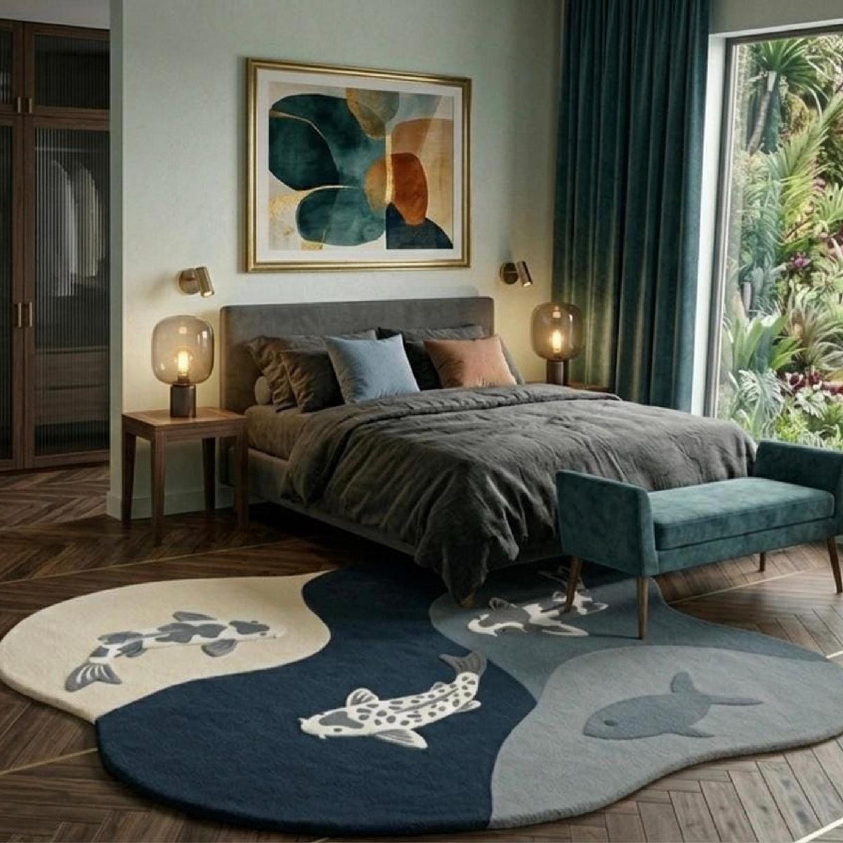 Koi Fish Wool Rug – Hand Tufted Japanese Style Irregular Rug – image 6