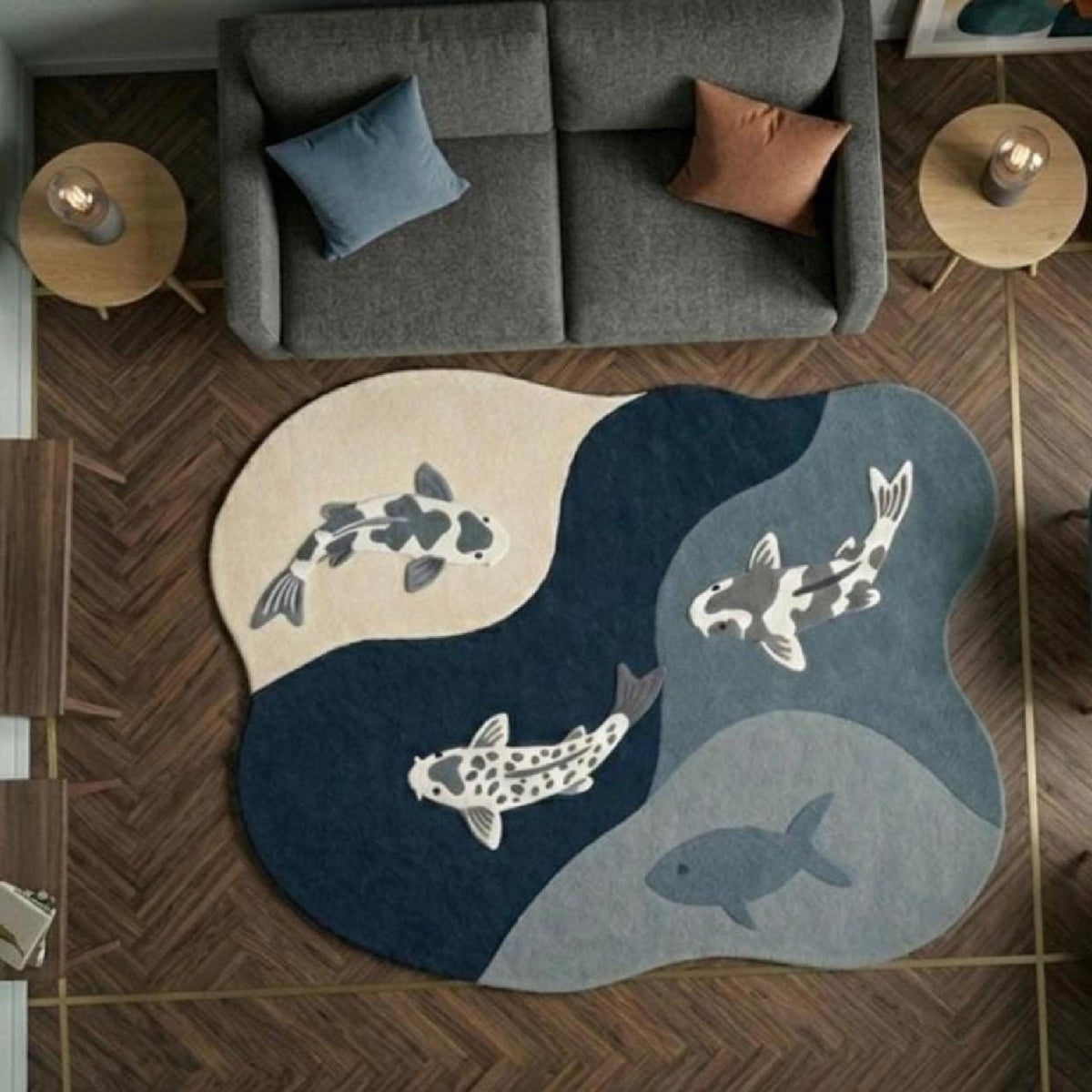 Koi Fish Wool Rug – Hand Tufted Japanese Style Irregular Rug – image 1