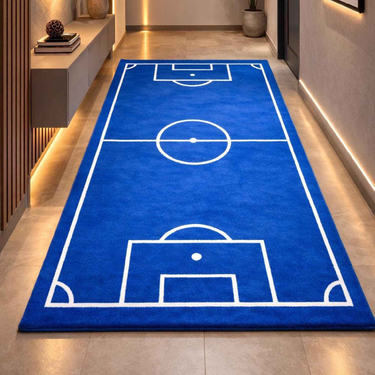 Blue Football Pitch Rug – Hand Tufted Kids' Sports Room Rug