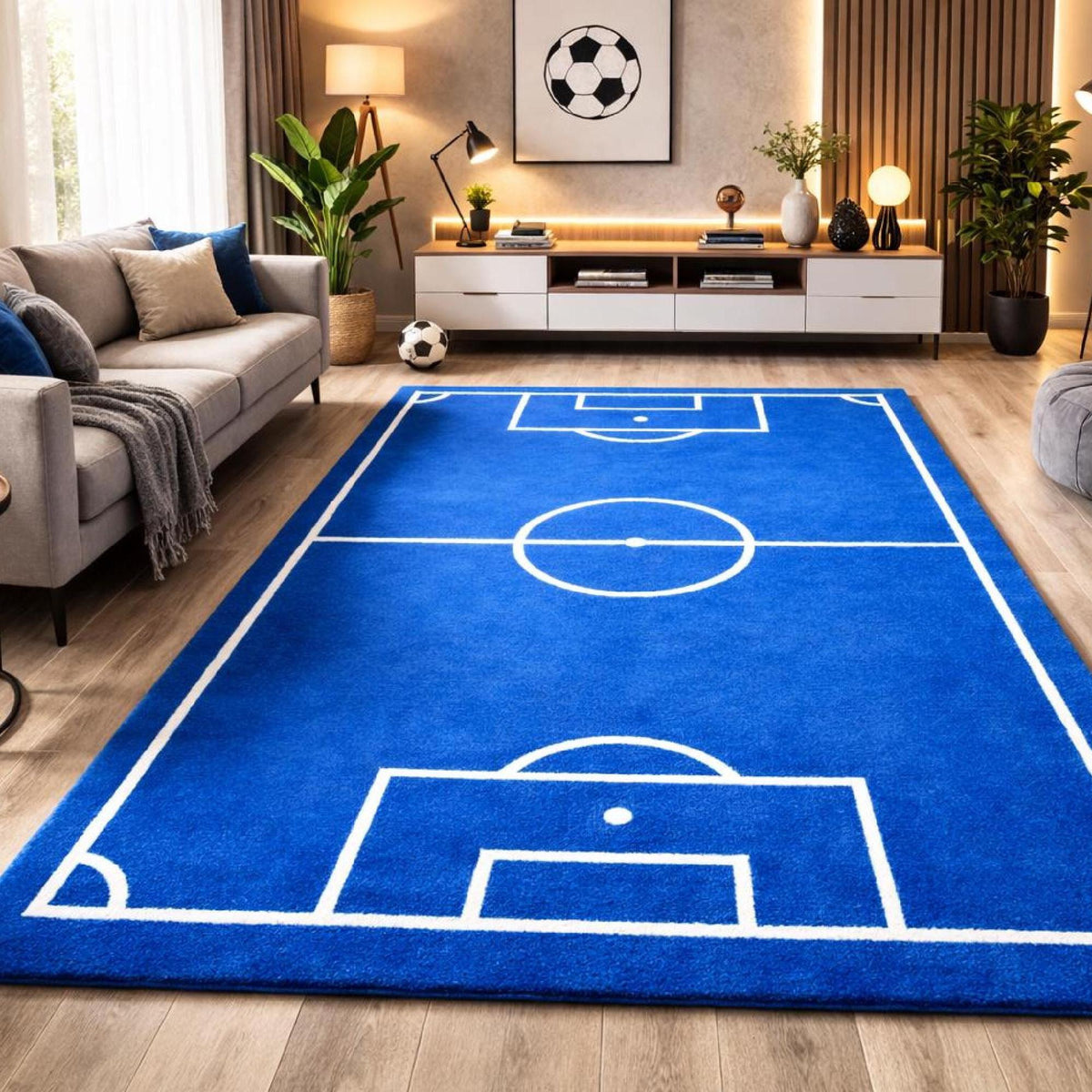 Blue Football Pitch Rug – Hand Tufted Kids' Sports Room Rug – image 8