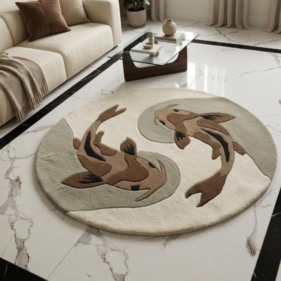 Koi Fish Round Rug – Hand Tufted Japanese Zen Decor Rug – image 1