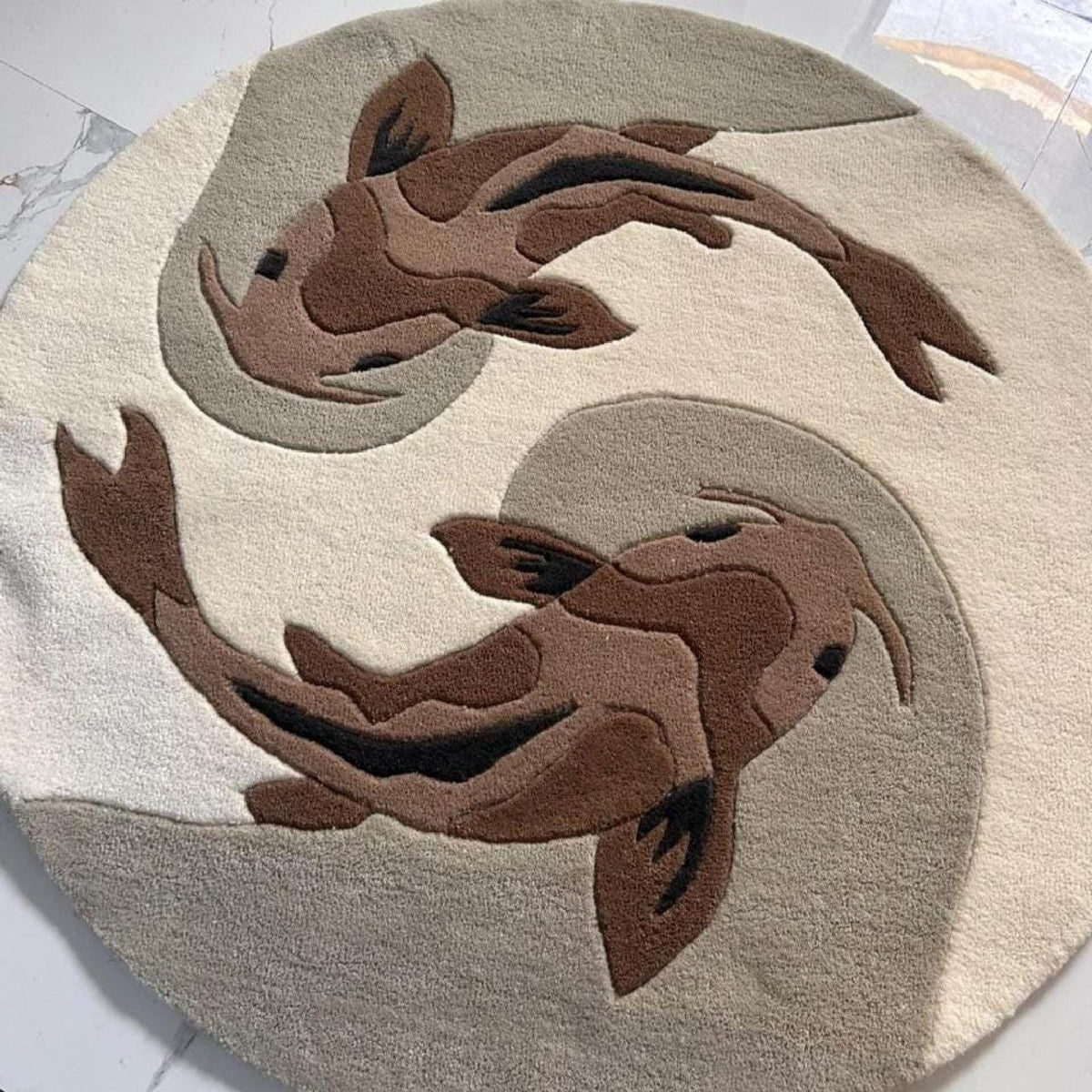 Koi Fish Round Rug – Hand Tufted Japanese Zen Decor Rug – image 4