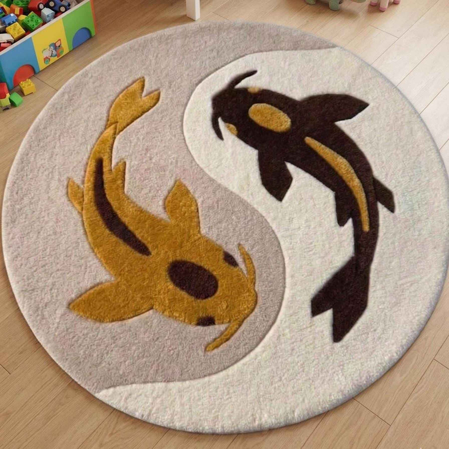 Koi Fish Yin Yang Round Rug – Hand Tufted Japanese Zen Wool Rug