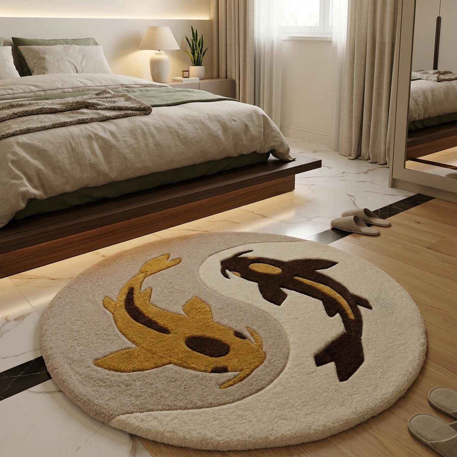 Koi Fish Yin Yang Round Rug – Hand Tufted Japanese Zen Wool Rug