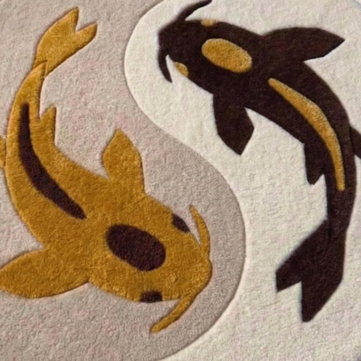 Koi Fish Yin Yang Round Rug – Hand Tufted Japanese Zen Wool Rug – image 2
