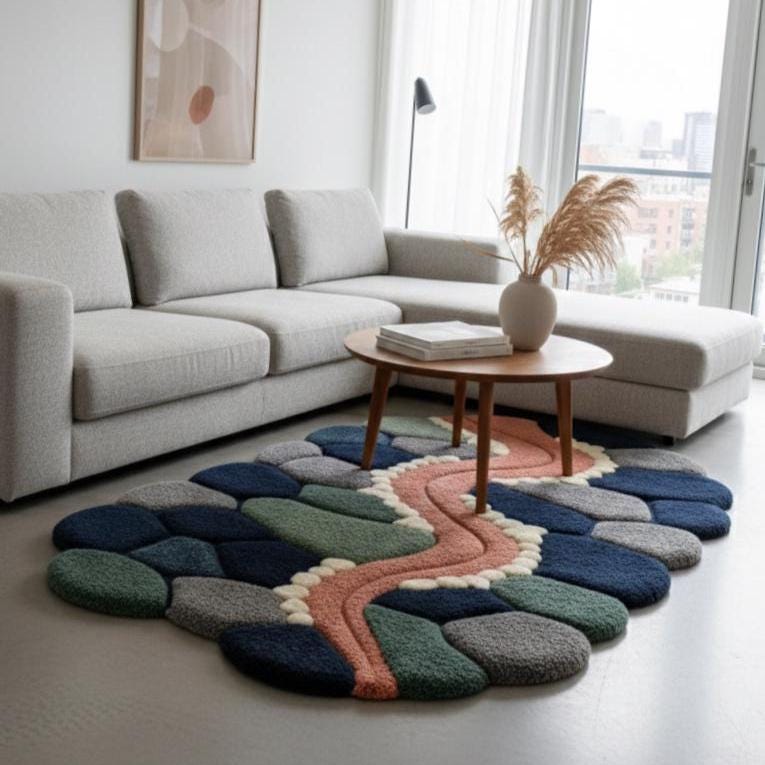 Modern Organic Shape Wool Rug – Hand Tufted Freeform Statement Rug – image 2
