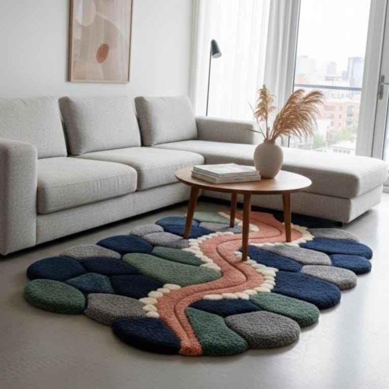 Modern Organic Shape Wool Rug – Hand Tufted Freeform Statement Rug