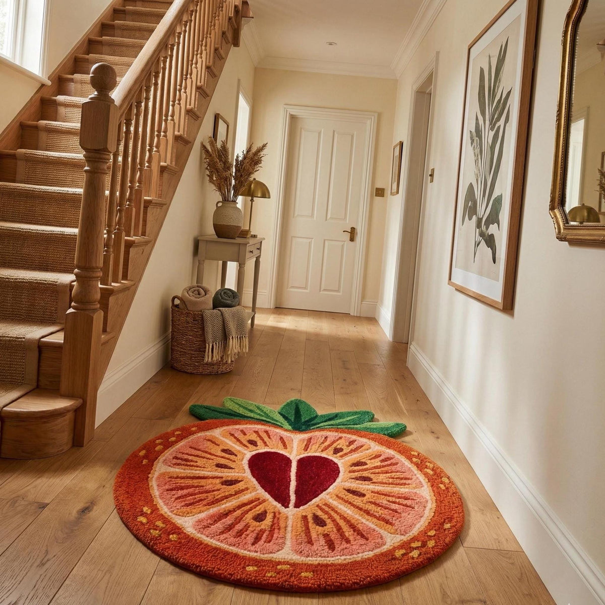 Orange Slice Round Rug – Hand Tufted Novelty Wool Kitchen Rug – image 2