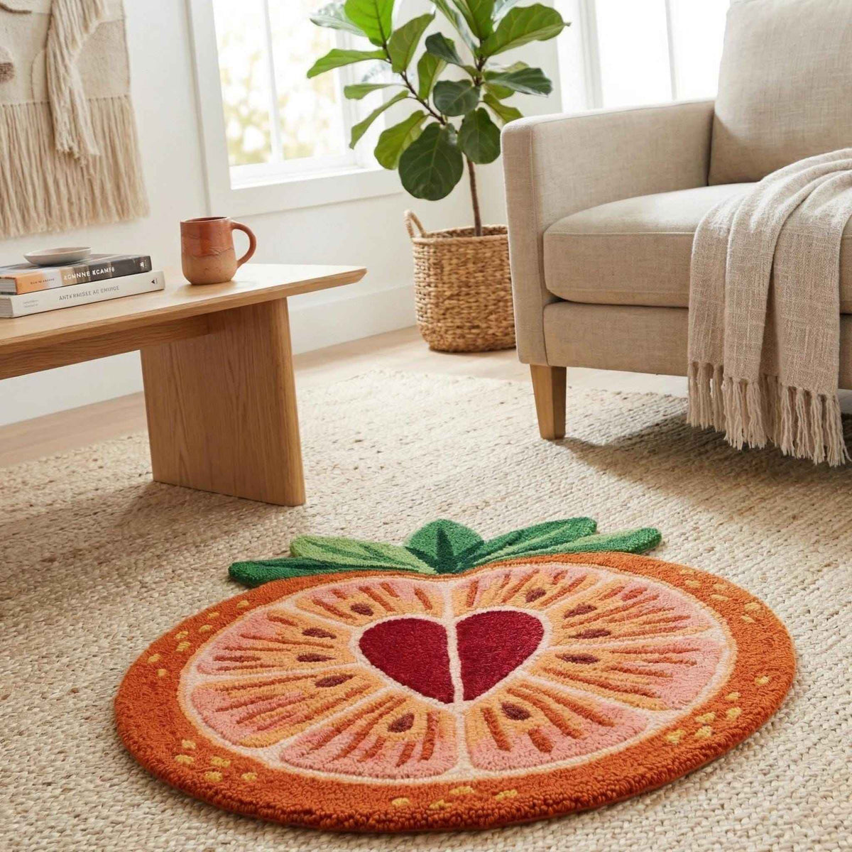 Orange Slice Round Rug – Hand Tufted Novelty Wool Kitchen Rug – image 4