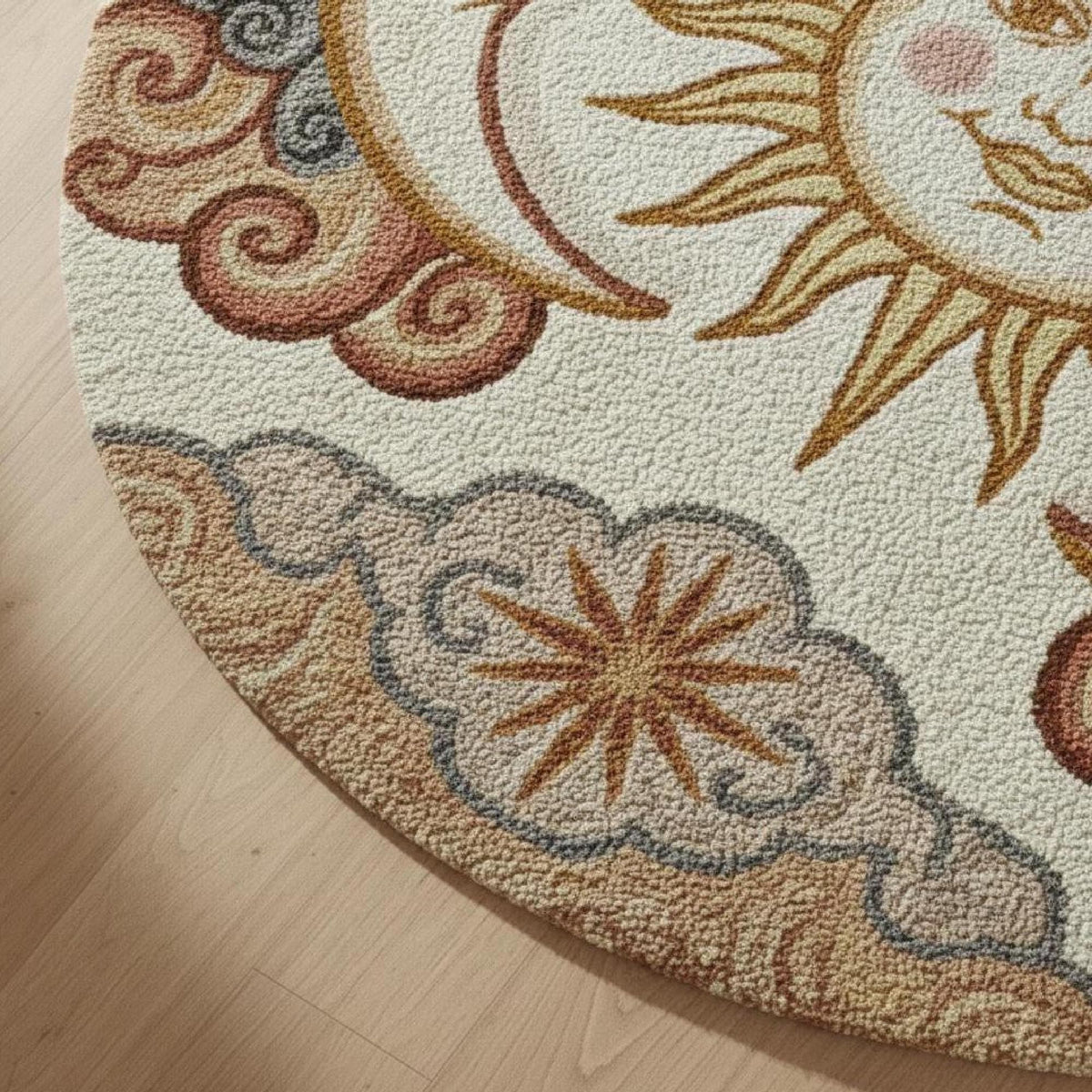 Celestial Sun and Moon Round Rug – Hand Tufted Boho Wool Rug – image 2