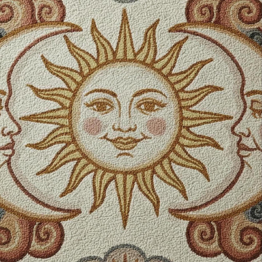 Celestial Sun and Moon Round Rug – Hand Tufted Boho Wool Rug