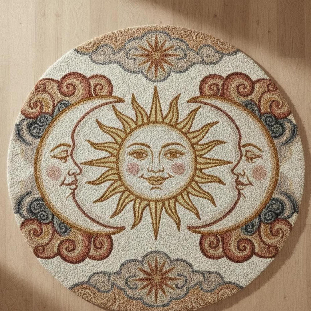 Celestial Sun and Moon Round Rug – Hand Tufted Boho Wool Rug – image 6