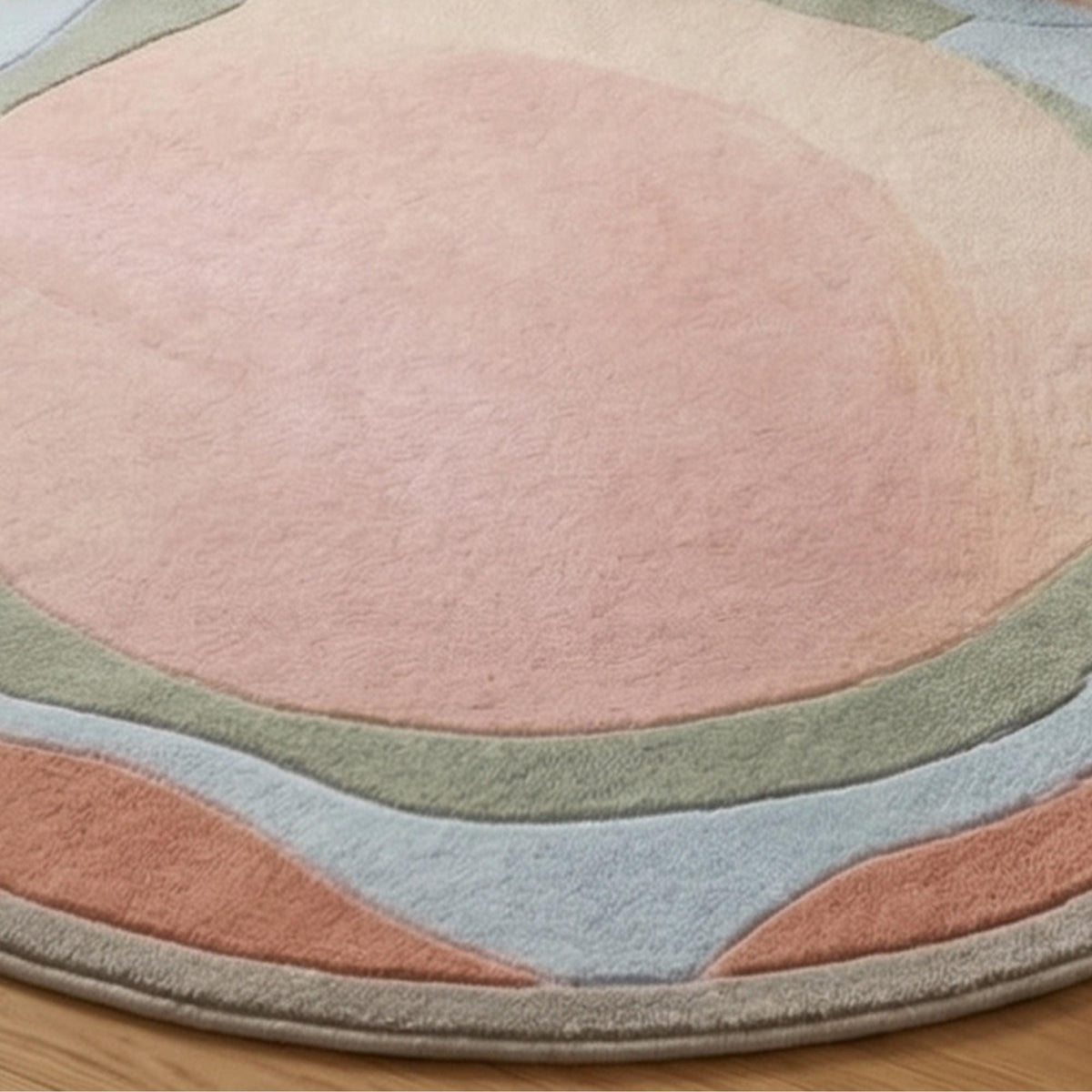 Boho Abstract Round Wool Rug – Hand Tufted Pastel Ring Rug – image 4