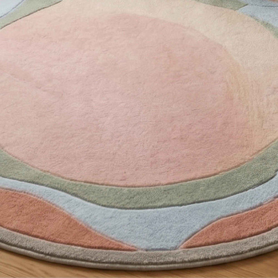 Boho Abstract Round Wool Rug – Hand Tufted Pastel Ring Rug