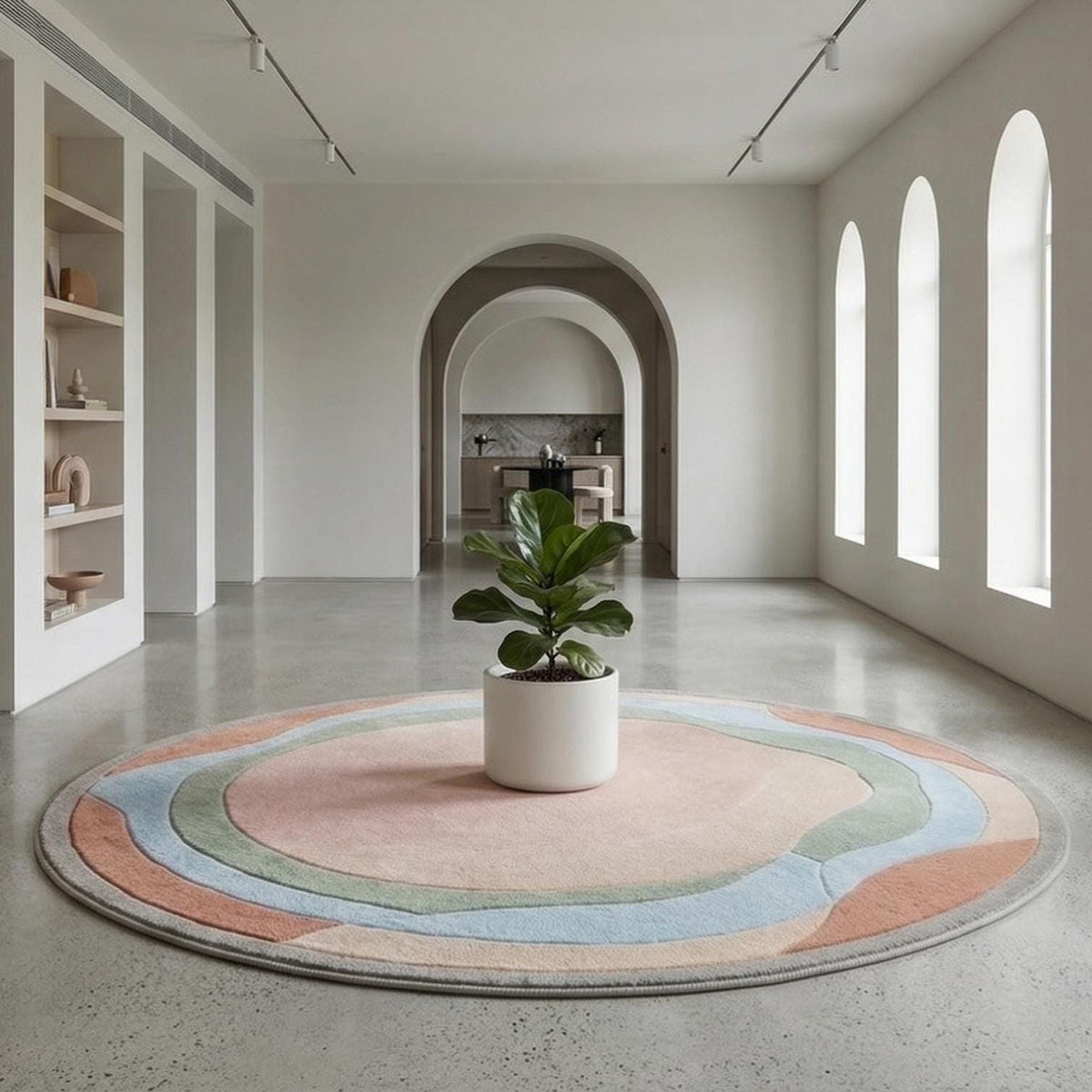 Boho Abstract Round Wool Rug – Hand Tufted Pastel Ring Rug – image 2
