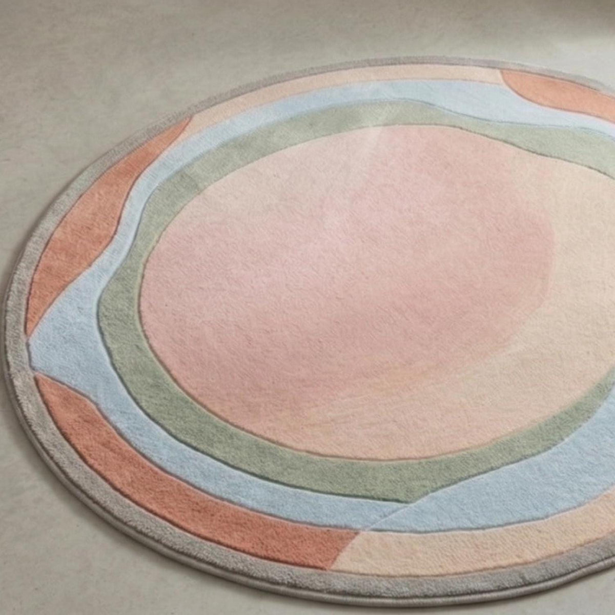 Boho Abstract Round Wool Rug – Hand Tufted Pastel Ring Rug – image 8