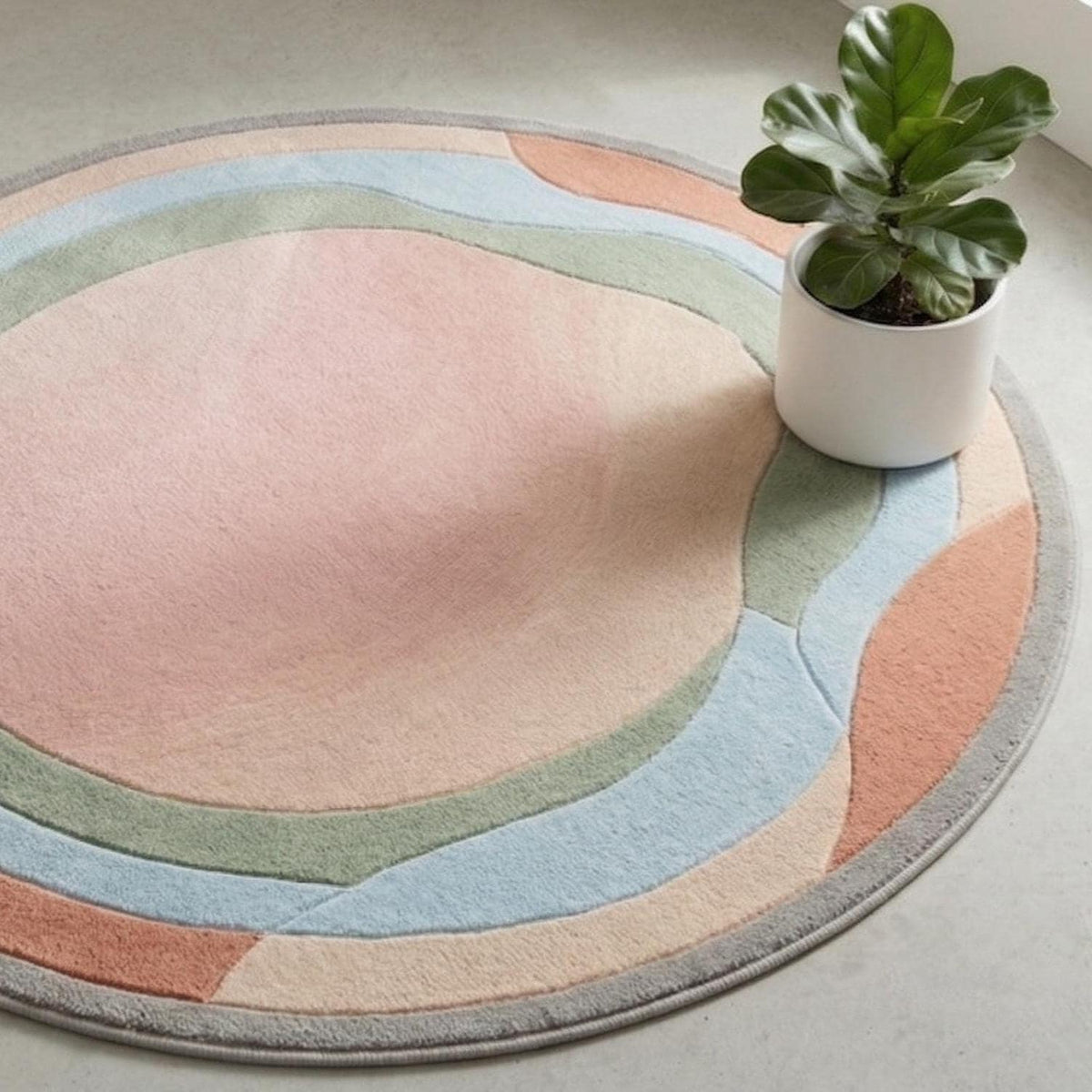 Boho Abstract Round Wool Rug – Hand Tufted Pastel Ring Rug – image 1