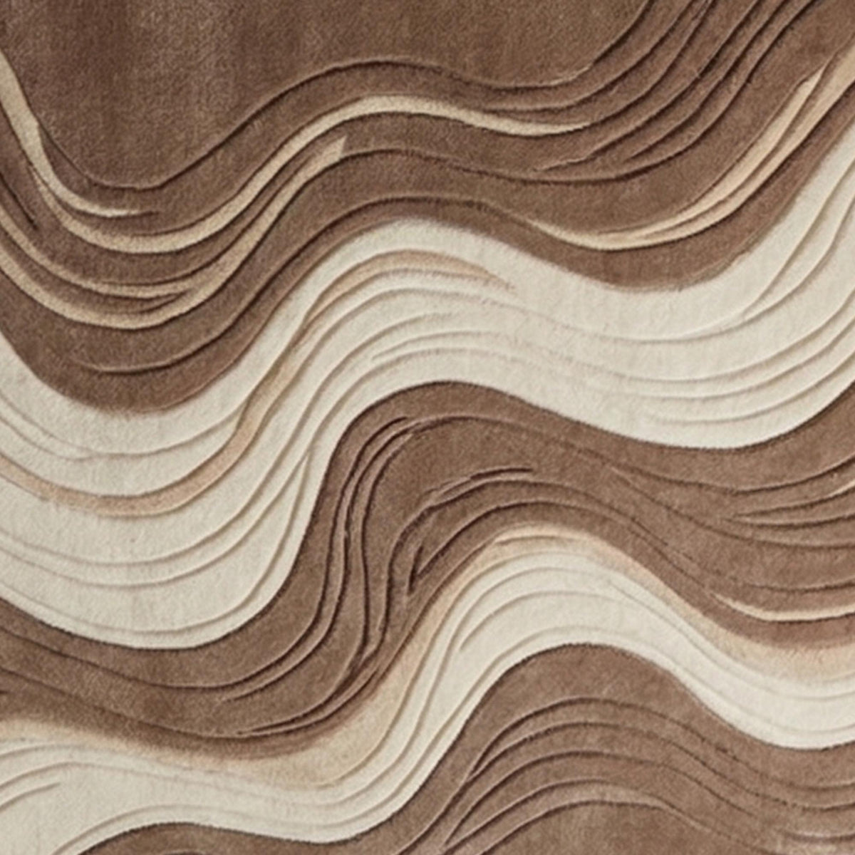 Cream and Taupe Wave Rug – Hand Tufted Boho Wool Area Rug – image 2