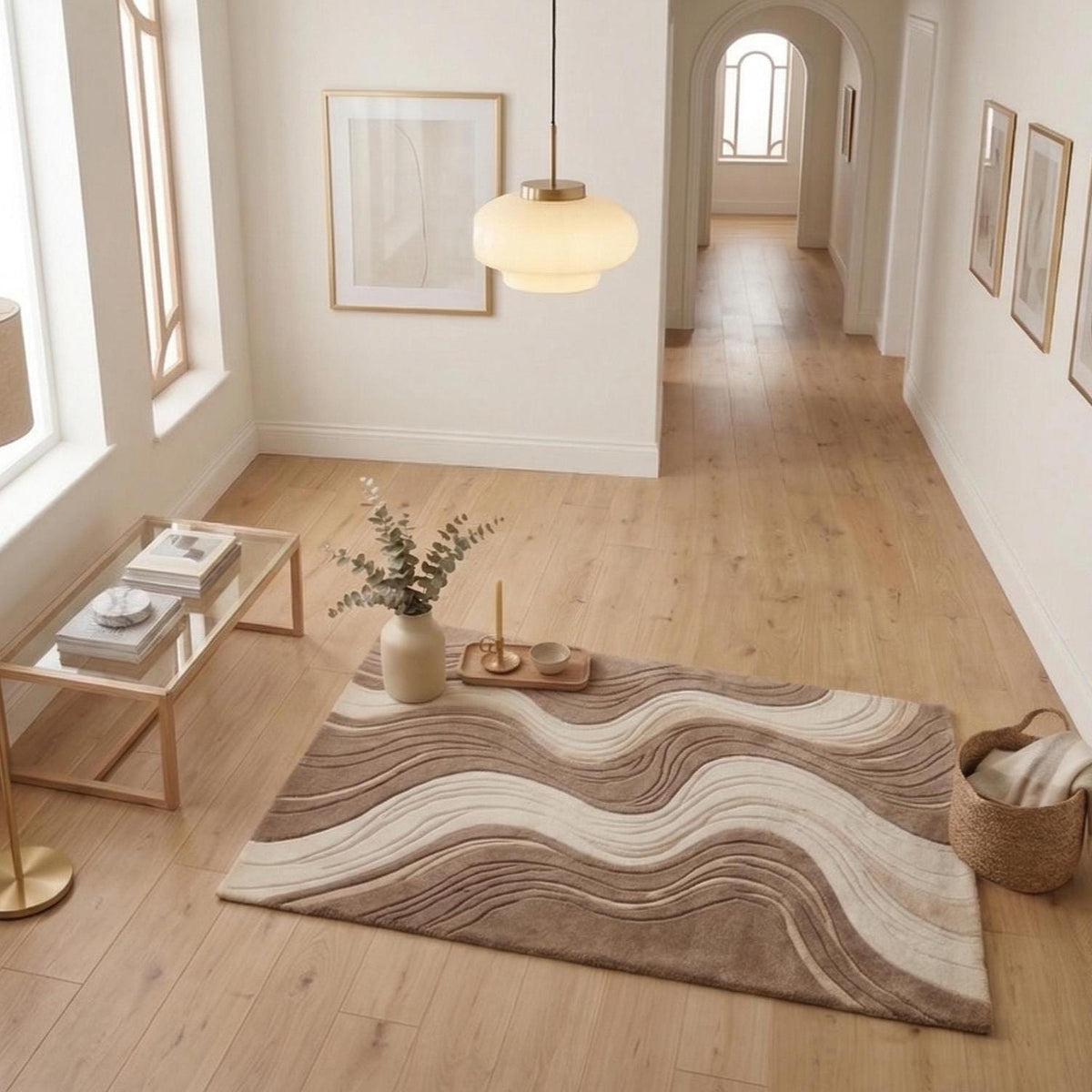 Cream and Taupe Wave Rug – Hand Tufted Boho Wool Area Rug – image 6