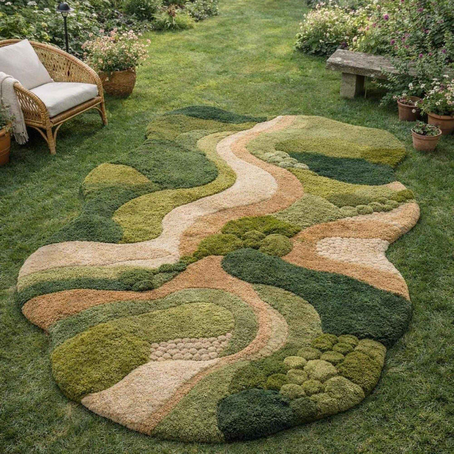 Green Pond Organic Shape Rug – Hand Tufted Cottagecore Wool Rug