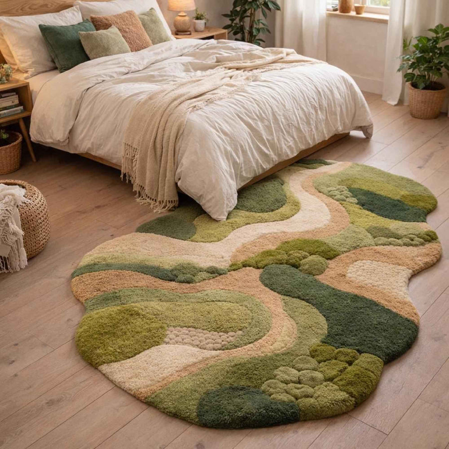 Green Pond Organic Shape Rug – Hand Tufted Cottagecore Wool Rug