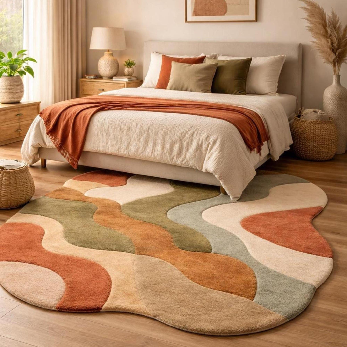 Earth Tone Retro Wave Rug – Hand Tufted Abstract Wool Rug – image 5