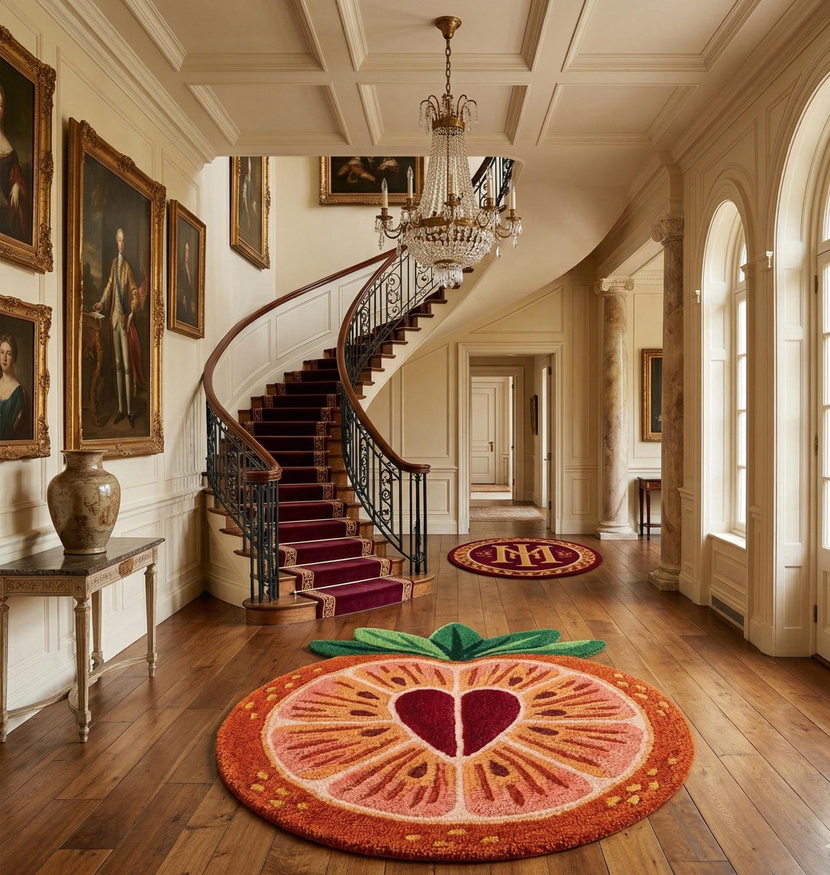 Orange Slice Round Rug – Hand Tufted Novelty Wool Kitchen Rug – image 5