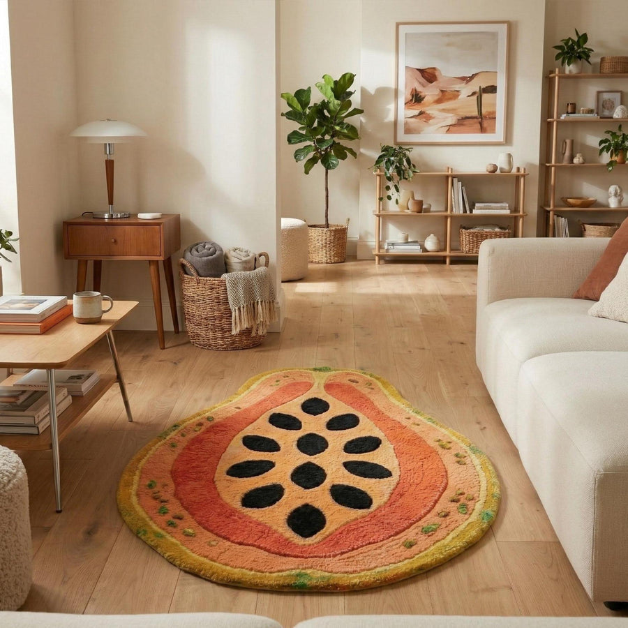 Papaya Fruit Shaped Rug – Hand Tufted Novelty Kitchen Rug – image 6
